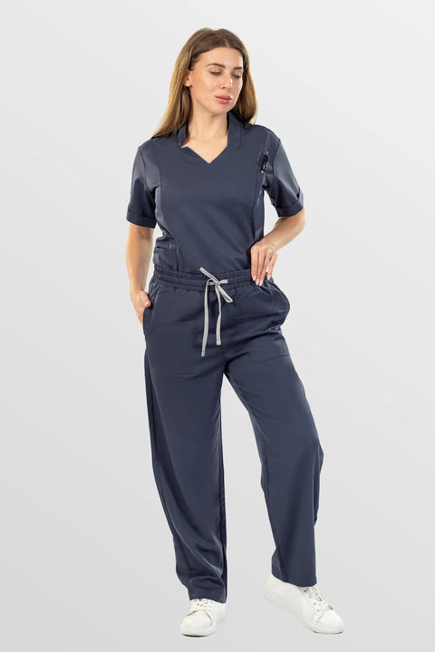 Eipnare Women's Slim Fit Tapered Cargo Scrub Pants - Charcoal Grey