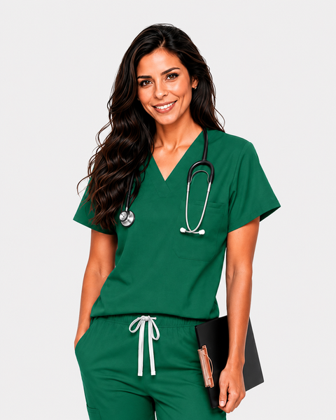 Eipnare Women's Classic V-Neck Uniform Top - Hunter Green