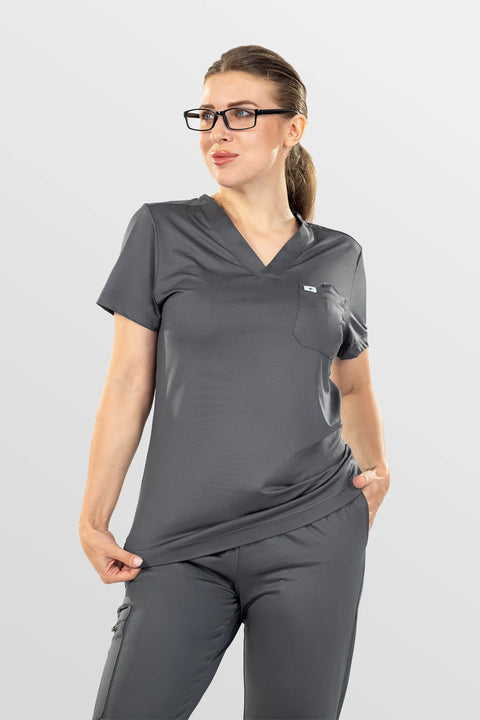 Eipnare Women's Classic V-Neck Scrub Top - Dark Grey