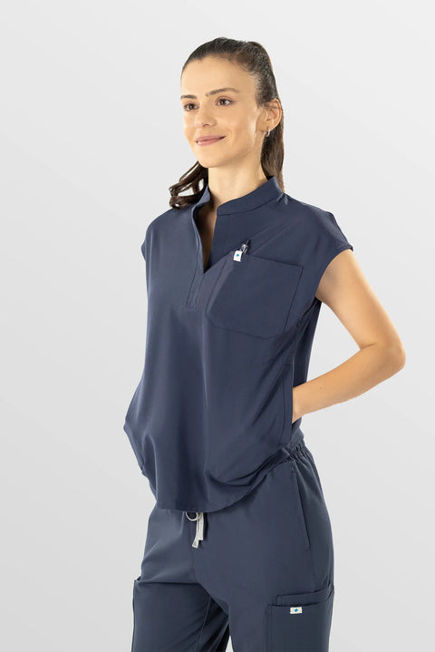Eipnare Women's Sleeveless Henley Scrub Top - Dark Gray