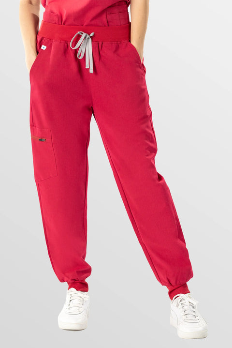 Eipnare Women's Multi-Pocket Jogger Scrub Pants - Orange Red