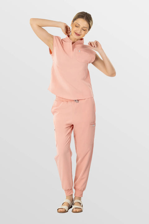 Eipnare Women's Sleeveless Henley Scrub Top - Pink