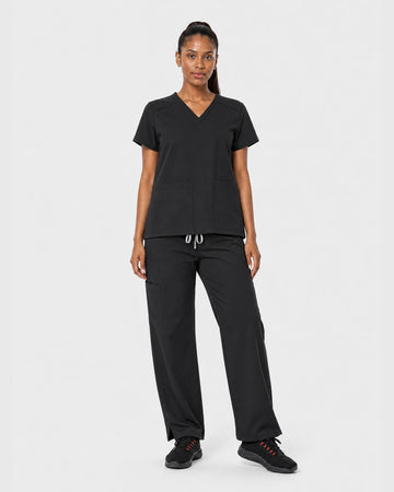 Black Eipnare Women's 15-Pocket V-Neck Jogger Scrub Set - Stretch Medical Scrubs for Women