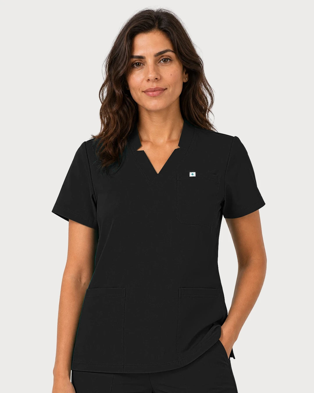 Black Eipnare Women's Notch V-Neck Cargo Jogger Scrub Set - Stretch Medical Scrubs for Women