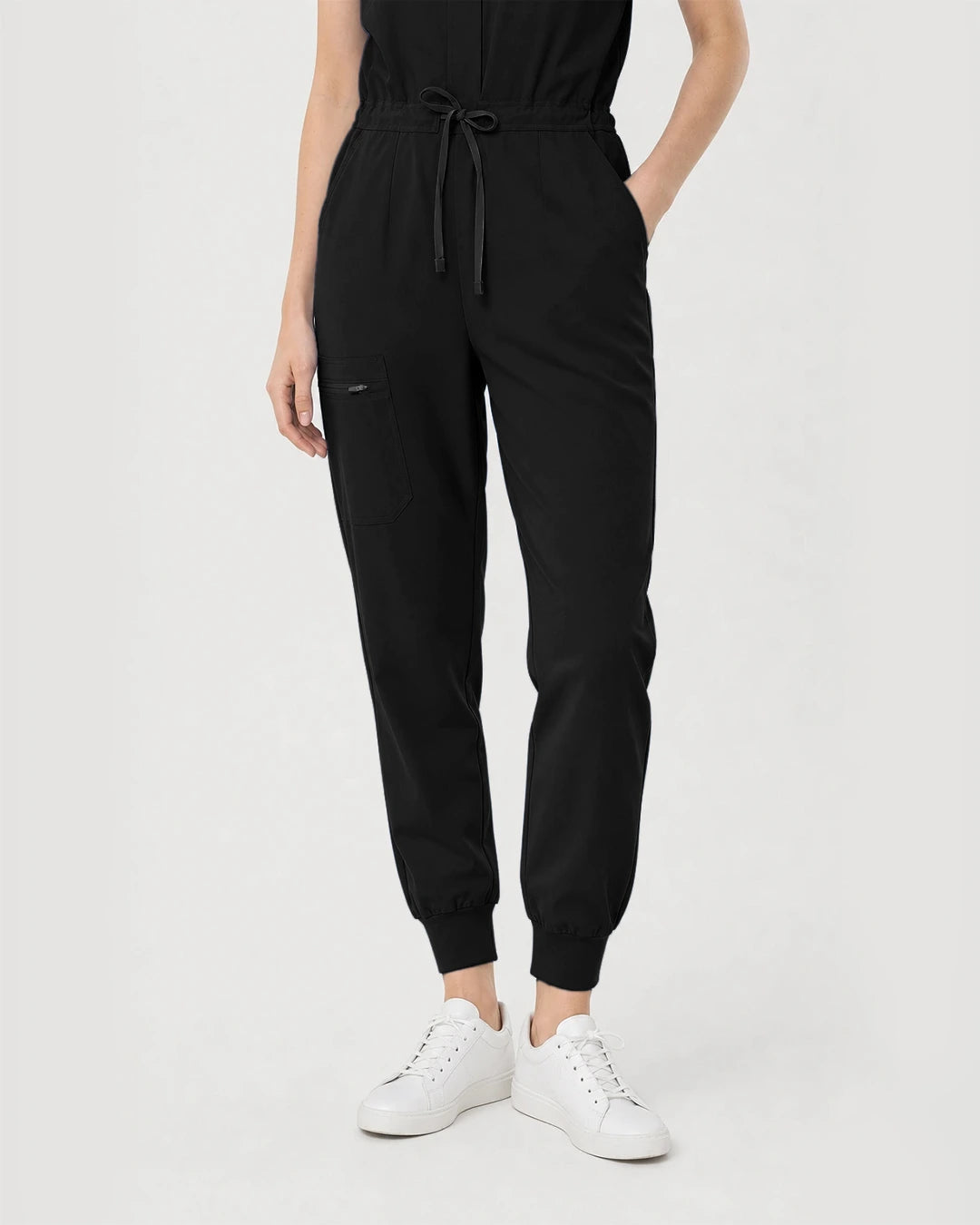 Black Eipnare Women's Zip-Front Sleeveless Scrub Jumpsuit - Stretch Medical Scrubs for Women
