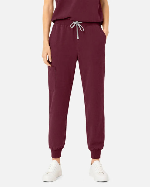 Eipnare Women's Tapered Jogger Uniform Pants - Burgundy Red