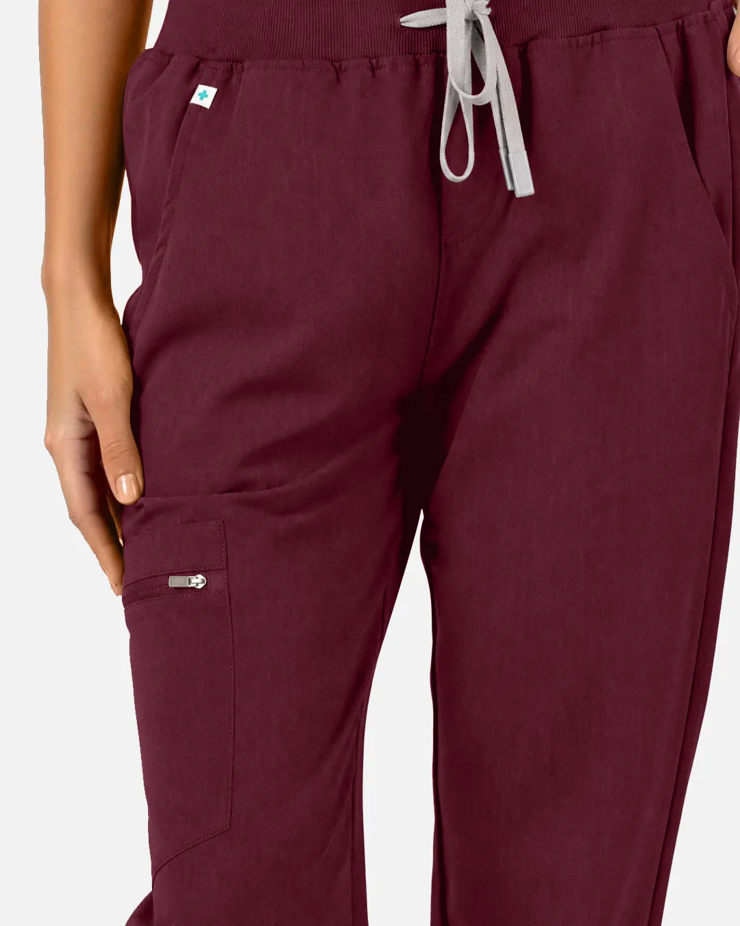 Burgundy Red Eipnare Women's Multi-Pocket Jogger Scrub Pants - Stretch Medical Scrubs for Women