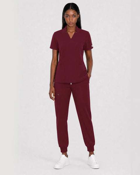 Eipnare Women's Split V-Neck Cargo Jogger Scrub Set - Brown