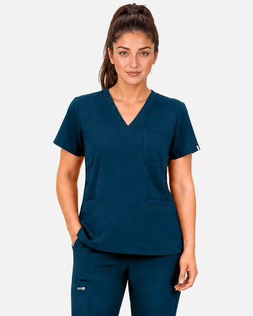 Caribbean Blue Eipnare Women's 3-Pocket V-Neck Scrub Top - Stretch Medical Scrubs for Women