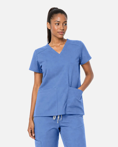 Eipnare Women's Woven V-Neck Uniform Top - Ceil Blue