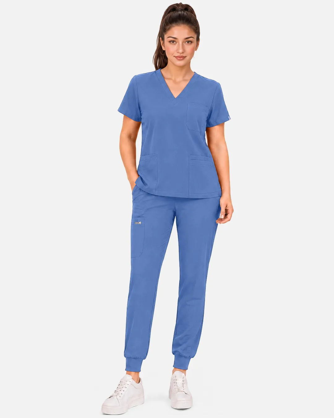 Ceil Blue Eipnare Women's 3-Pocket V-Neck Scrub Top - Stretch Medical Scrubs for Women