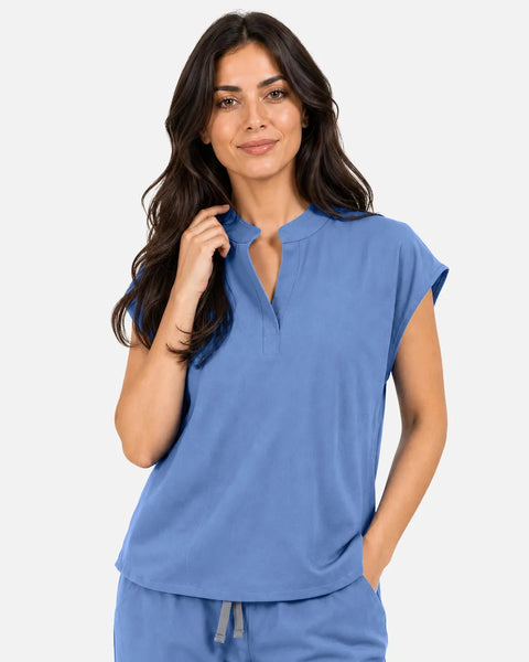 Eipnare Women's Sleeveless Mandarin Collar Uniform Top - Ceil Blue