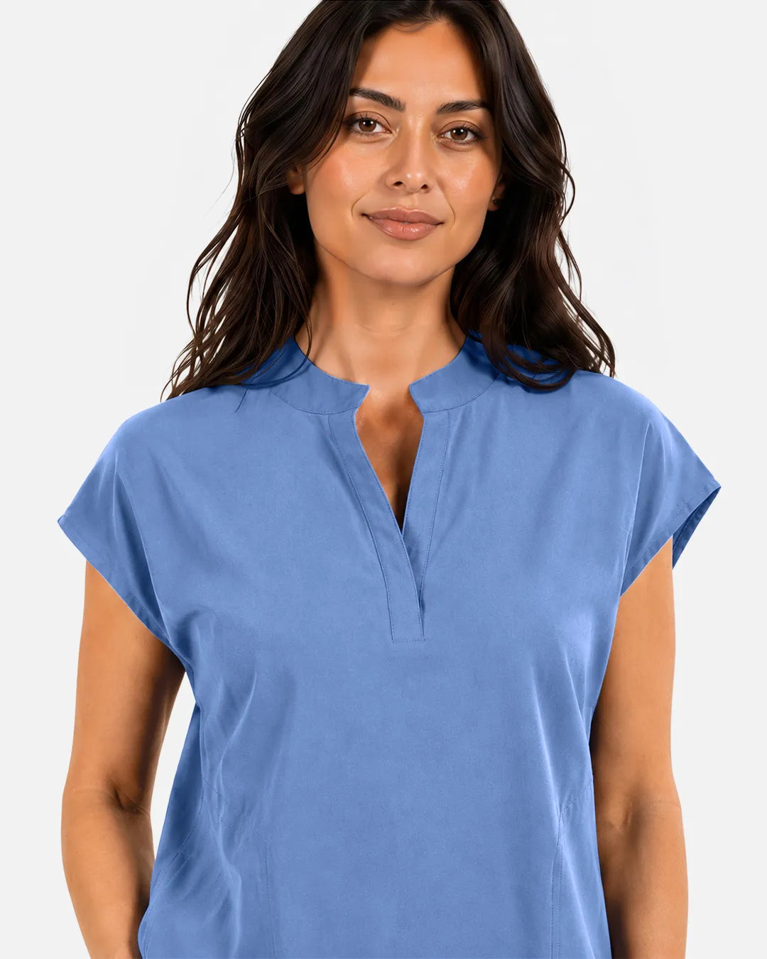 Ceil Blue Eipnare Women's Sleeveless Mandarin Collar Scrub Top - Stretch Medical Scrubs for Women