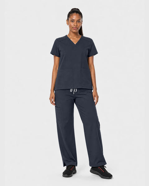 Eipnare Women's Woven V-Neck Straight-Leg Scrub Set - Charcoal Grey