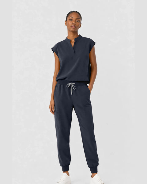 Eipnare Women's Sleeveless Mandarin Collar Jogger Scrub Set - Charcoal Grey