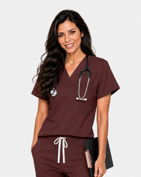 Eipnare Women's Classic V-Neck Uniform Top - Coffee