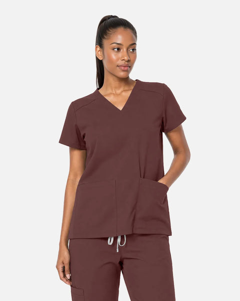 Eipnare Women's Woven V-Neck Uniform Top - Coffee