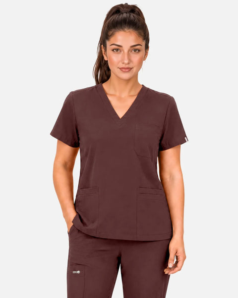 Eipnare Women's 3-Pocket V-Neck Uniform Top - Coffee