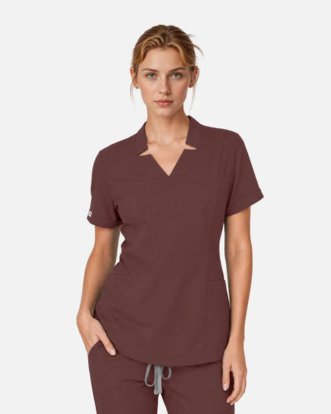 Eipnare Women's Split V-Neck Uniform Top - Coffee