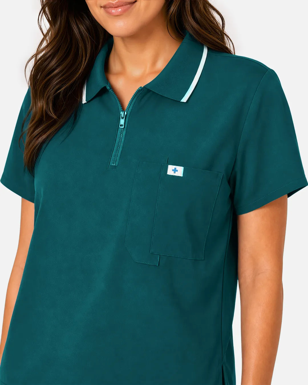 Dark green Eipnare Women's Polo-Collar Medical Scrub Top - Stretch Medical Scrubs for Women