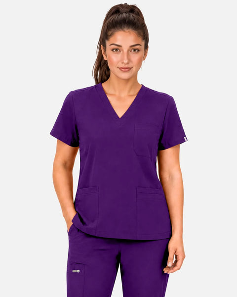 Eipnare Women's 3-Pocket V-Neck Uniform Top - Dark Purple