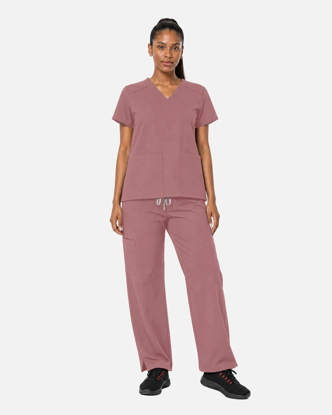 Flesh Pink Eipnare Women's Woven V-Neck Scrub Top - Stretch Medical Scrubs for Women