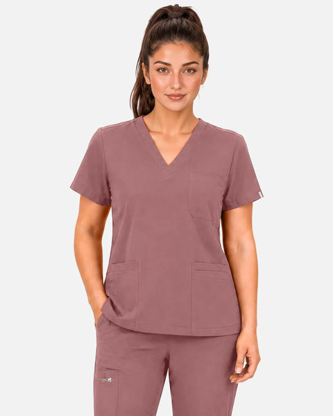 Eipnare Women's 3-Pocket V-Neck Uniform Top - Flesh Pink