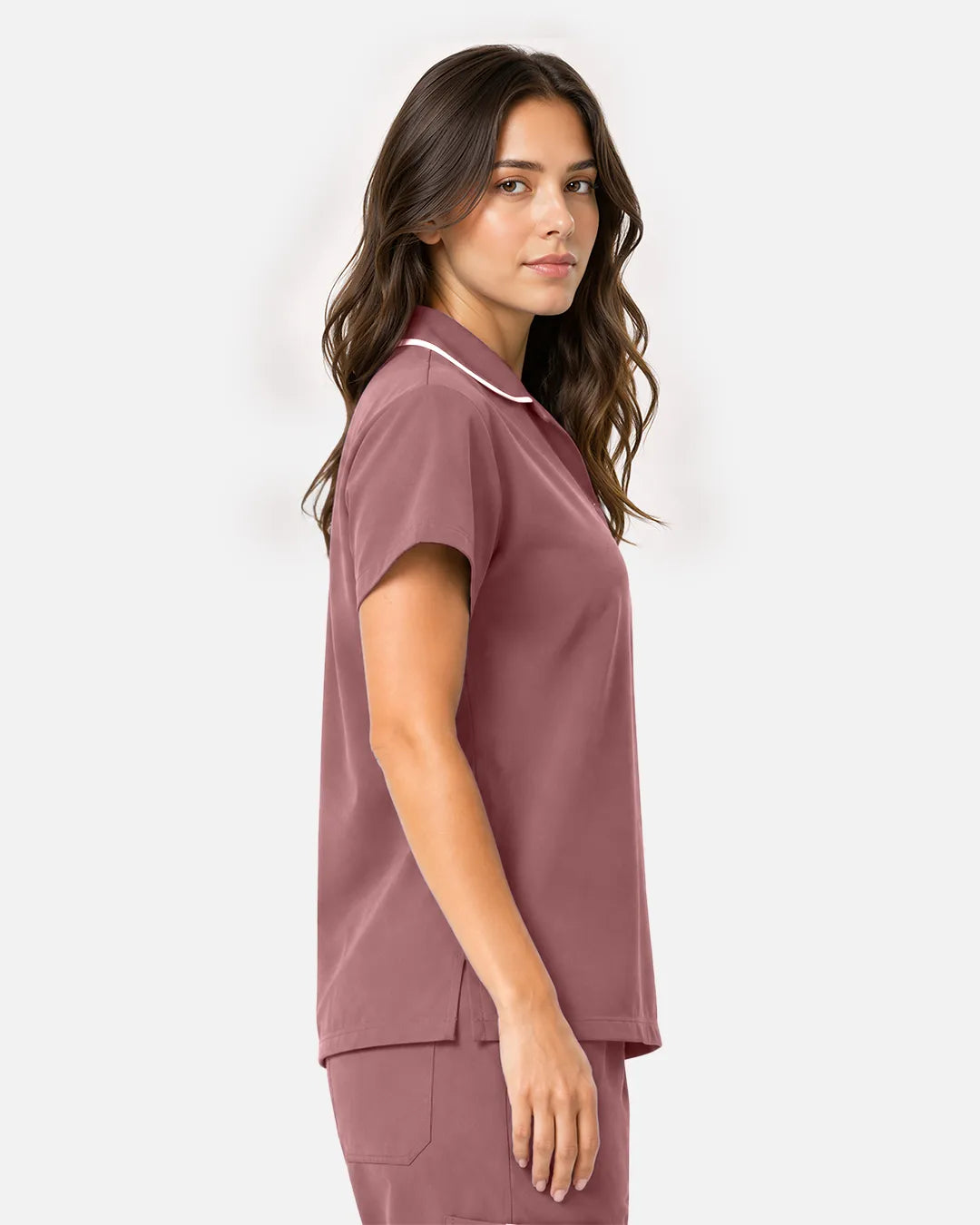 Flesh Pink Eipnare Women's Polo-Collar Medical Scrub Top - Stretch Medical Scrubs for Women