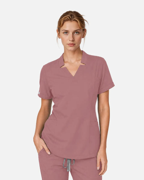Eipnare Women's Split V-Neck Uniform Top - Flesh Pink