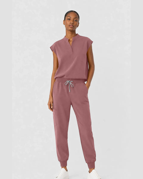 Eipnare Women's Sleeveless Mandarin Collar Jogger Scrub Set - Flesh Pink