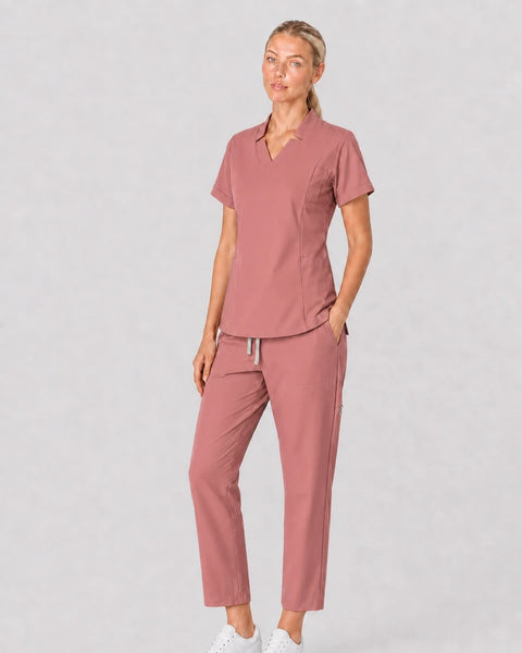 Eipnare Women's Split V-Neck Tapered Scrub Set - Flesh Pink