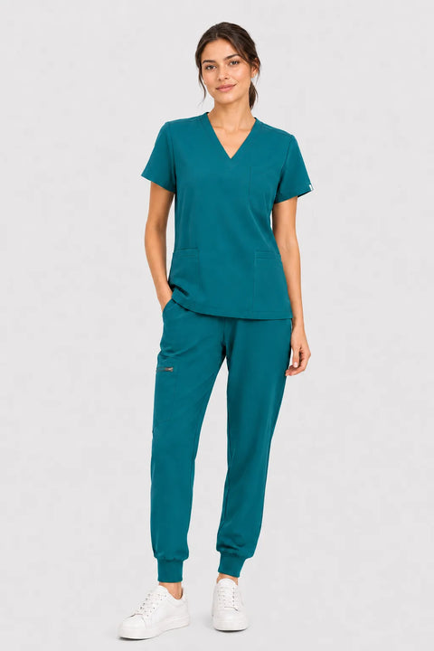 Eipnare Women's 3-Pocket V-Neck Jogger Scrub Set - Green