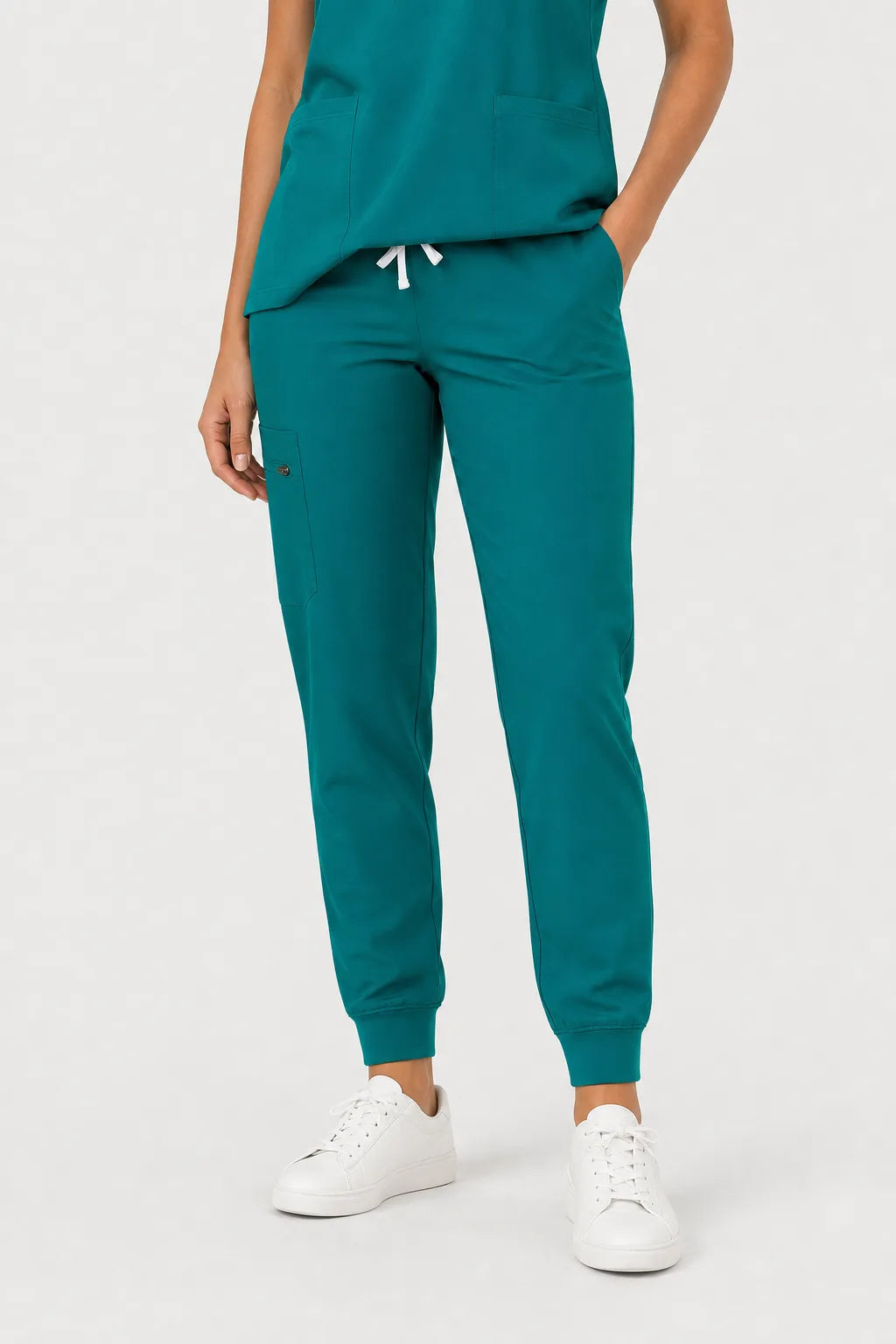 Green Eipnare Women's Notch Neck Cargo Jogger Scrub Set - Stretch Medical Scrubs for Women