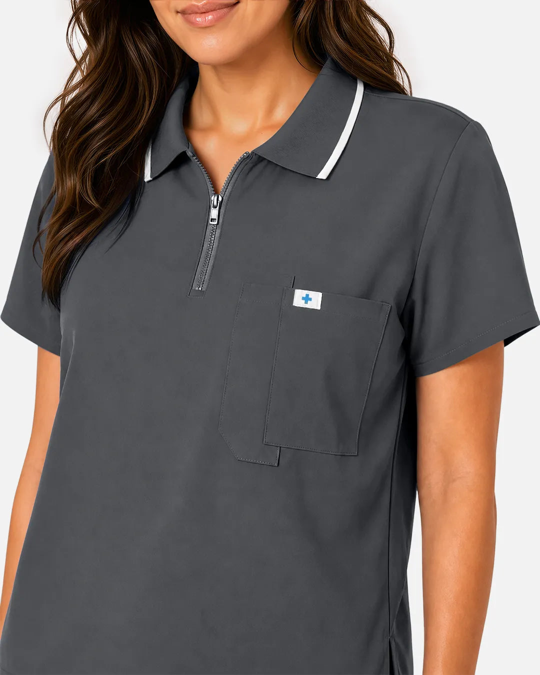 Heather grey Eipnare Women's Polo-Collar Medical Scrub Top - Stretch Medical Scrubs for Women