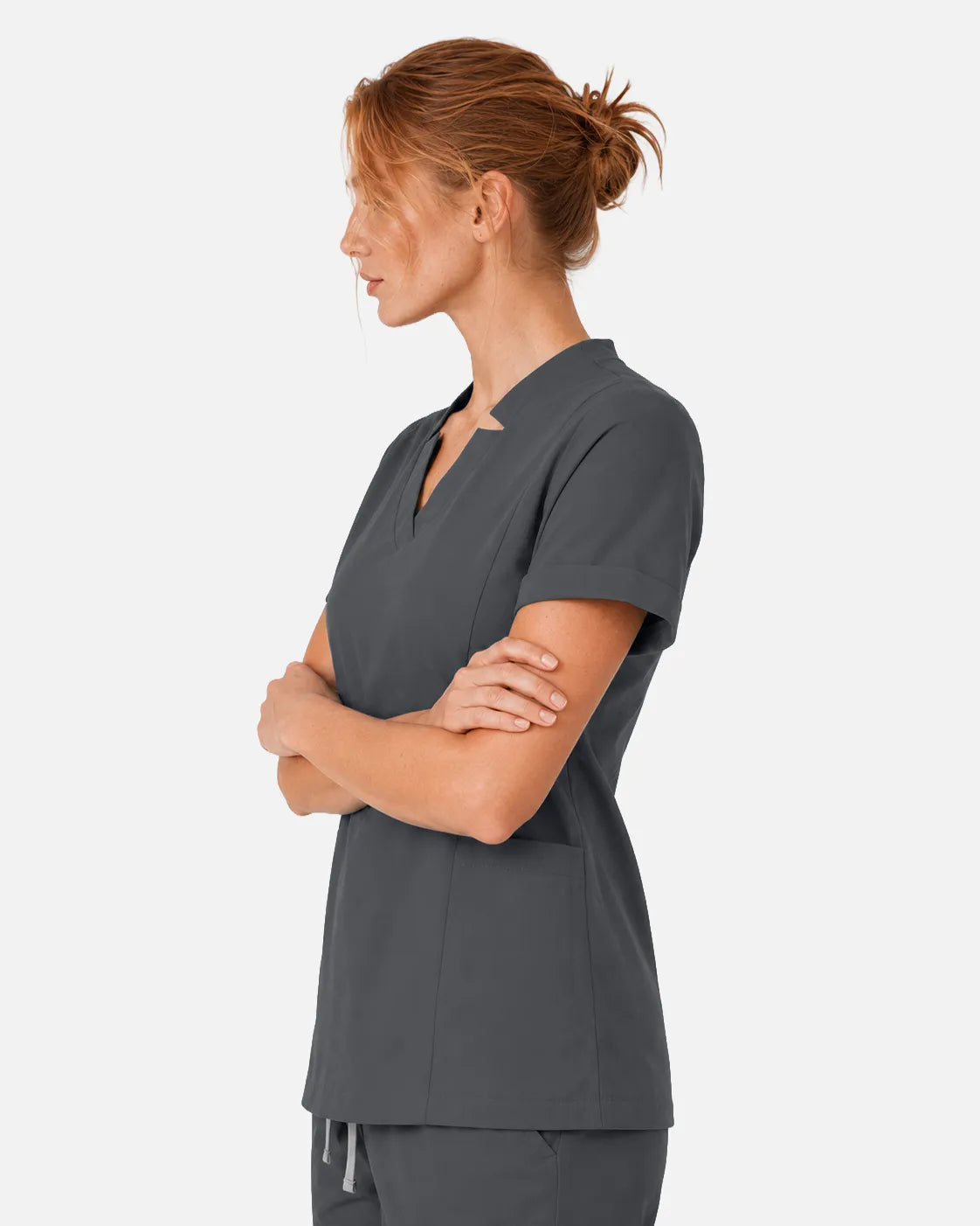 Heather grey Eipnare Women's Split V-Neck Scrub Top - Stretch Medical Scrubs for Women