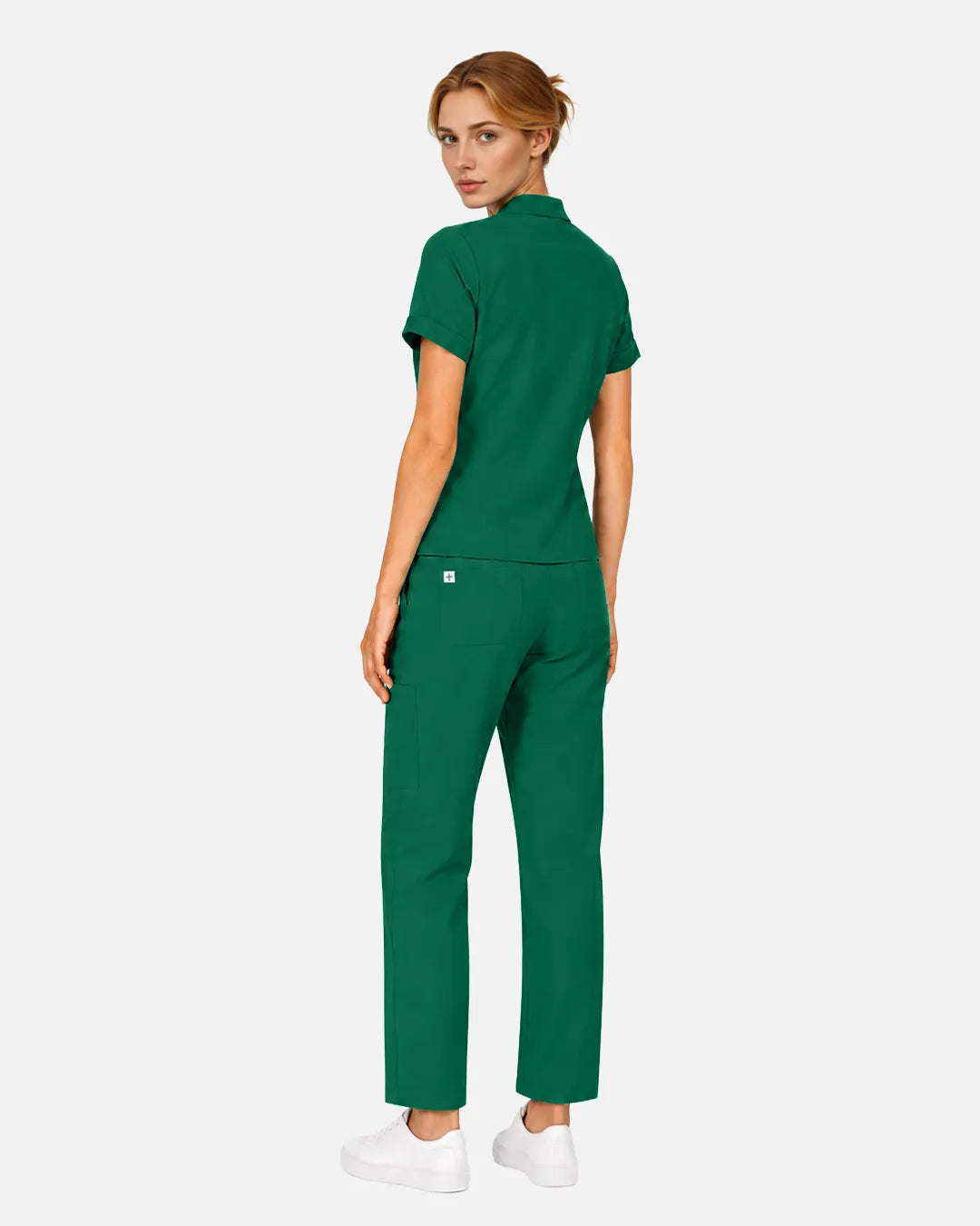 Hunter green Eipnare Women's Split V-Neck Tapered Scrub Set - Stretch Medical Scrubs for Women