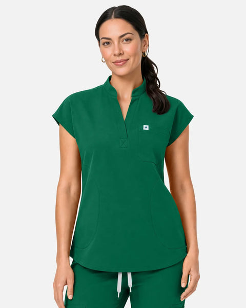 Eipnare Women's Sleeveless Henley Uniform Top - Hunter Green