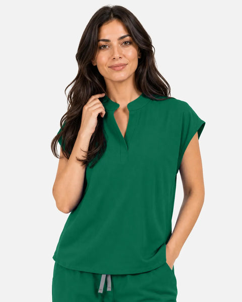 Eipnare Women's Sleeveless Mandarin Collar Uniform Top - Hunter Green