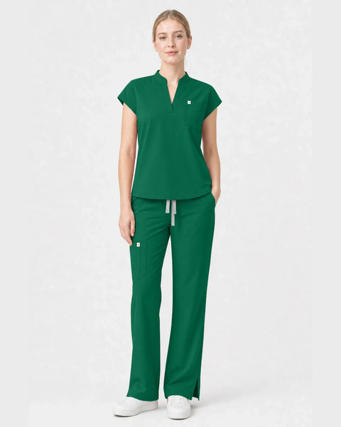 Eipnare Women's Henley Sleeveless Straight-Leg Scrub Set - Hunter Green