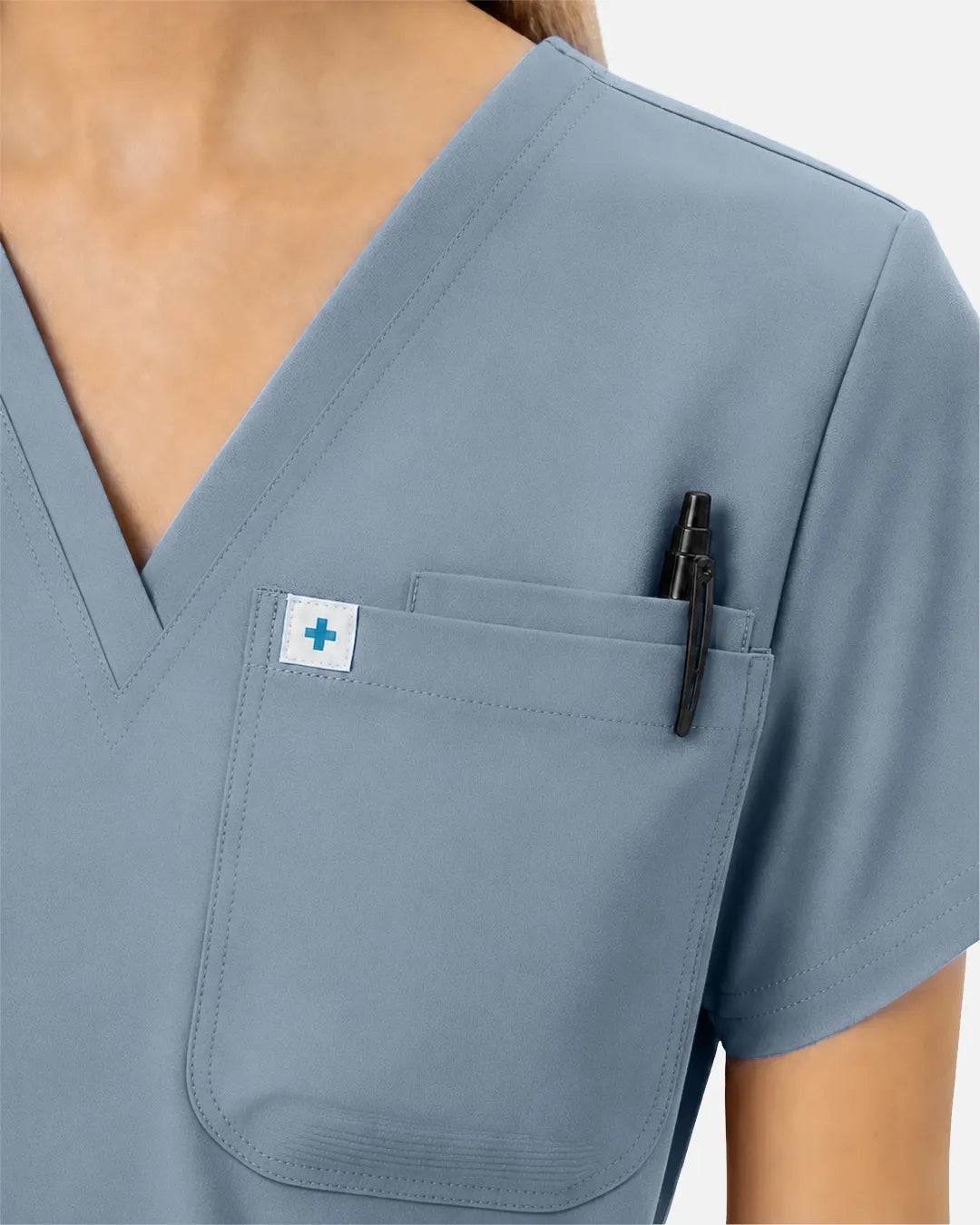 Light blue Eipnare Women's Classic V-Neck Scrub Top - Stretch Medical Scrubs for Women