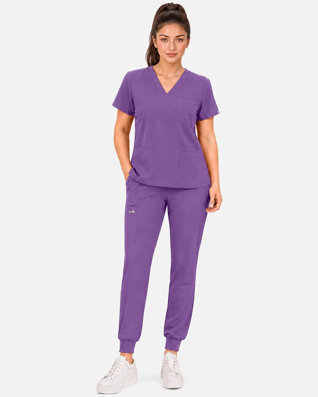 Light purple Eipnare Women's 3-Pocket V-Neck Scrub Top - Stretch Medical Scrubs for Women