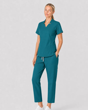 Mint Green Eipnare Women's V-Neck Split 9-Pocket Slim Fit Scrub Set - Stretch Medical Scrubs for Women