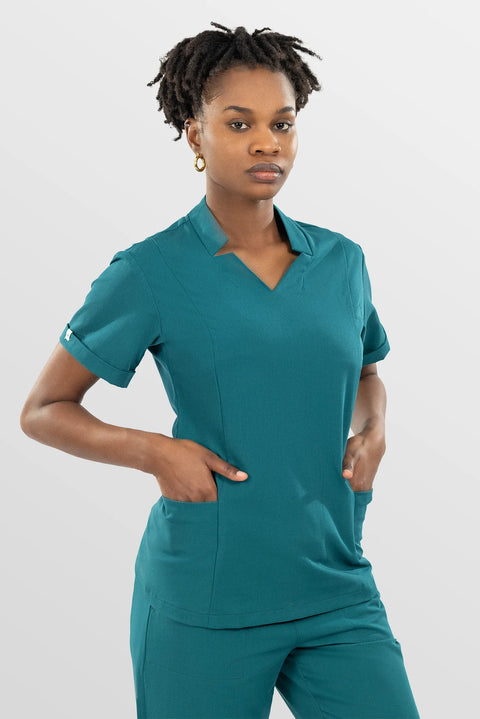 Eipnare Women's Split V-Neck Scrub Top - Mint Green