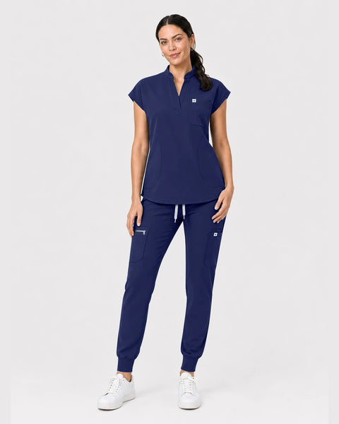 Eipnare Women's Henley Sleeveless Jogger Scrub Set - Navy Blue