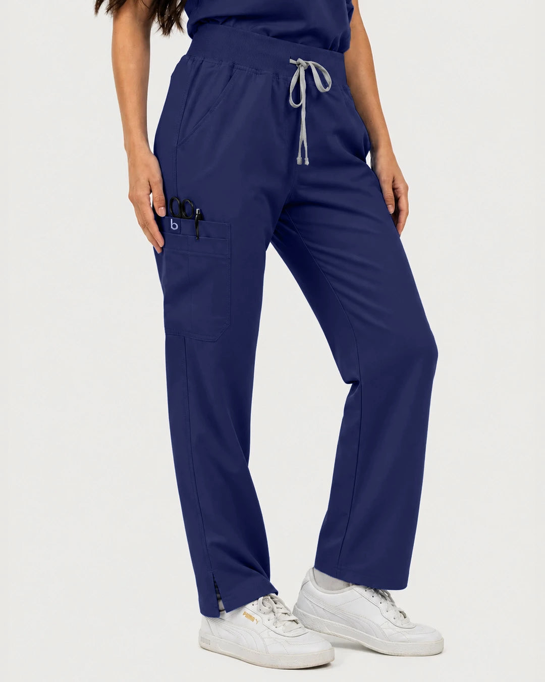 Navy Blue Eipnare Women's Mandarin Sleeveless Straight-Leg Scrub Set - Stretch Medical Scrubs for Women