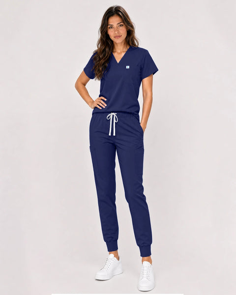 Eipnare Women's Classic V-Neck Jogger Scrub Set - Navy Blue