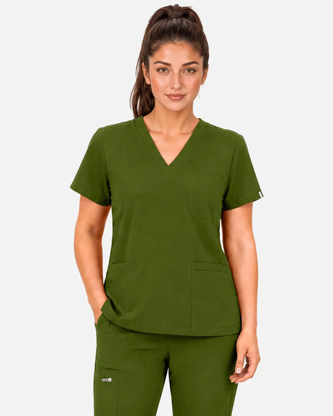 Eipnare Women's 3-Pocket V-Neck Uniform Top - Olive Green