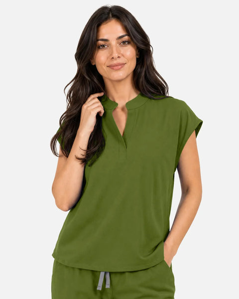 Eipnare Women's Sleeveless Mandarin Collar Uniform Top - Olive Green