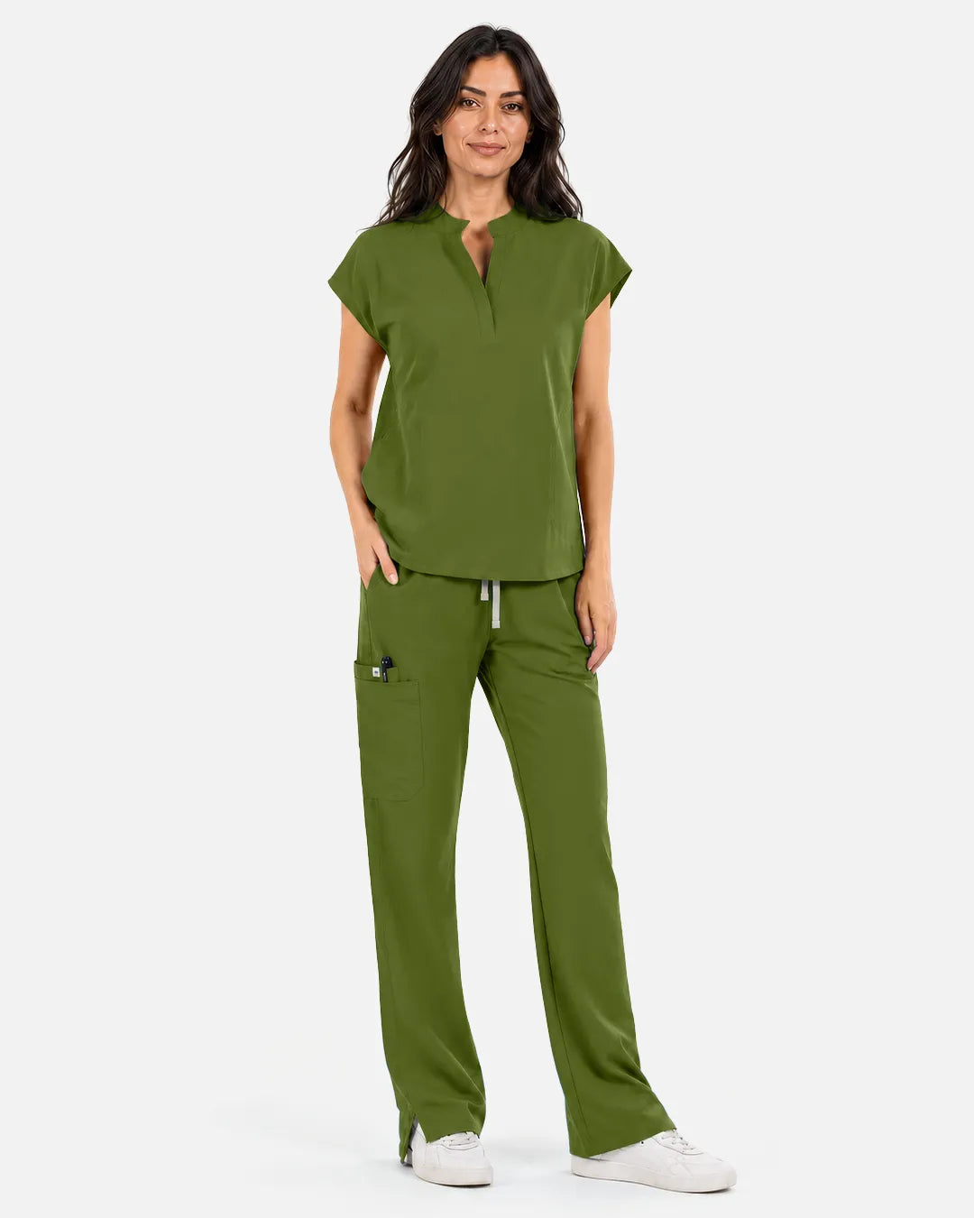 Olive green Eipnare Women's Sleeveless Mandarin Collar Scrub Top - Stretch Medical Scrubs for Women