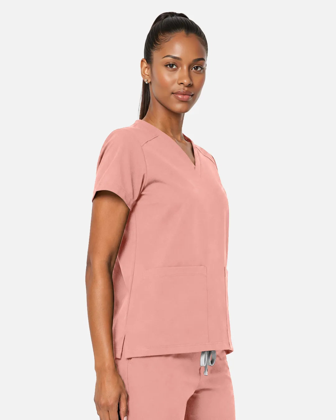 Pink Eipnare Women's Woven V-Neck Scrub Top - Stretch Medical Scrubs for Women